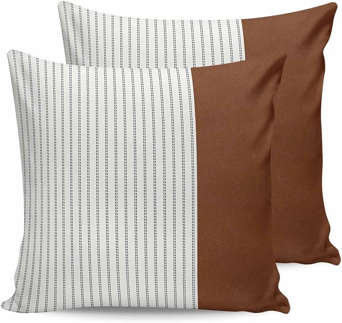 Outdoor Waterproof Throw Pillow Covers 24x24in, Bohemian Boho Stripes Cushions for Garden Patio Furniture Chairs Set of 2, Black Gold Home Decor Couch Sofa Polyester Pillow Cases