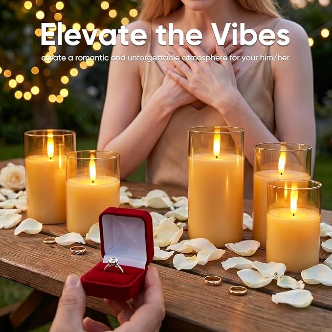 5plots Glass Battery Operated Gold Flameless Candles with Remote Timer, 3D Wick Real Wax Pillar Led Candles Warm Flickering Light for Indoor Home, Halloween, Christmas Decor, Set of 3, D3 x H4 5" 6"