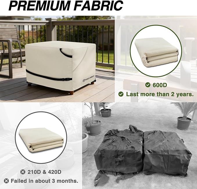 Porch Shield Patio Ottoman Cover - Waterproof Outdoor Square Side Table Covers – 27L x 27W x 18H inch, Beige