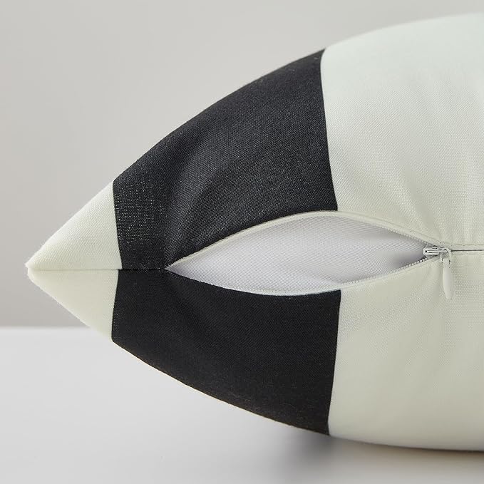Allorry Outdoor Pillow Covers 18x18 Black Striped Outdoor Decor JB007A18 | Striped Pillow Covers|for Spring Summer Outdoor Waterproof Garden Patio Furniture Sofa Bed Home Decor