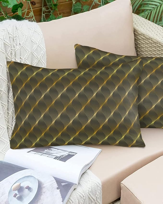 Outdoor Waterproof Pillow Covers Set of 2, Abstract Geometric Gradient Brown Retro Pattern Patio Throw Pillow Covers, Decorative Cushion Case for Couch Sofa Furniture Garden, 20x12 Inch