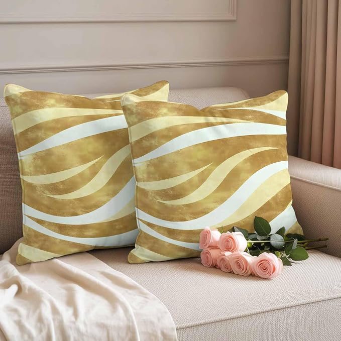 Yellow Pink Waves Waterproof Outdoor Pillow Covers Set of 2 Home Decor, Ombre Sea Ripples Shabby Beach Pillowcase Patio Pillow Covers for Couch Bench Furniture Garden 26x26in