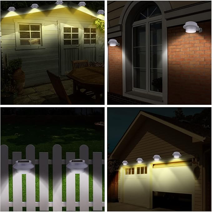 16 Pcs Solar Powered LED Gutter Lights 3 LED Deck Gutter Solar Lights Outdoor Waterproof LED Garden Yard Wall Lamp with Bracket for Fence Wall Stair Step Landscape Pathway, White Light and Warm Light