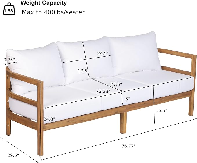 Christopher Knight Home Molly 5-Piece Patio Furniture Set, Solid Wood Outdoor Conversation Set with Coffee Table, Outdoor Sofa Set with Loveseat, Club Chairs And 3-Seater Sofa for Backyard, Teak+White