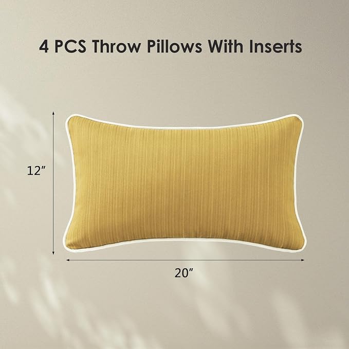 Unimatta Decorative Outdoor Water Repellent Throw Pillows with Inserts, Set of 4, 20" x12" Pillows for Patio, Backyard, Bed, Couch, and Patio Furniture, Yellow Brown