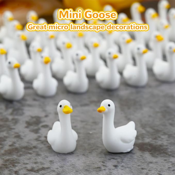 50pcs Mini Gooses Resin Animal Figurines - Handcrafted Small Desk Goose Decor for DIY Crafts, Micro Landscape Ornaments, Aquarium Potted Ornament,Miniature Geese Animal Statues to Hide