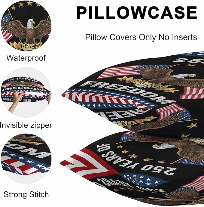 250 Years Anniversary Outdoor Pillow Covers 20x20 Inch Throw Pillow Covers Set of 2 Waterproof Decorative Pillow Cases American Flag Eagle Independence Day Cushion Covers for Patio Furniture Garden