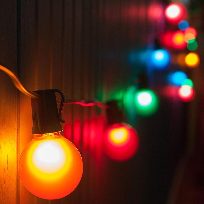 G40 Assorted Satin Pearl Colored String Lights (10 Foot – White Wire) | G40 Assorted 1.6" Bulbs, Outdoor Globe Patio String Lights