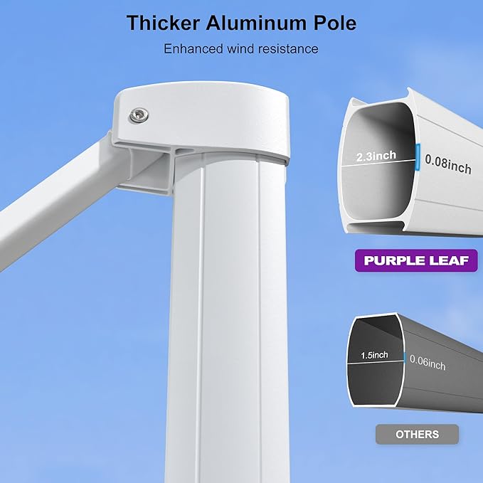 PURPLE LEAF 10' × 13' Patio Umbrella White Cantilever Umbrella Aluminum Square Outdoor Offset Umbrella Hanging Windproof with 360° Rotation for Garden Deck Pool, Green