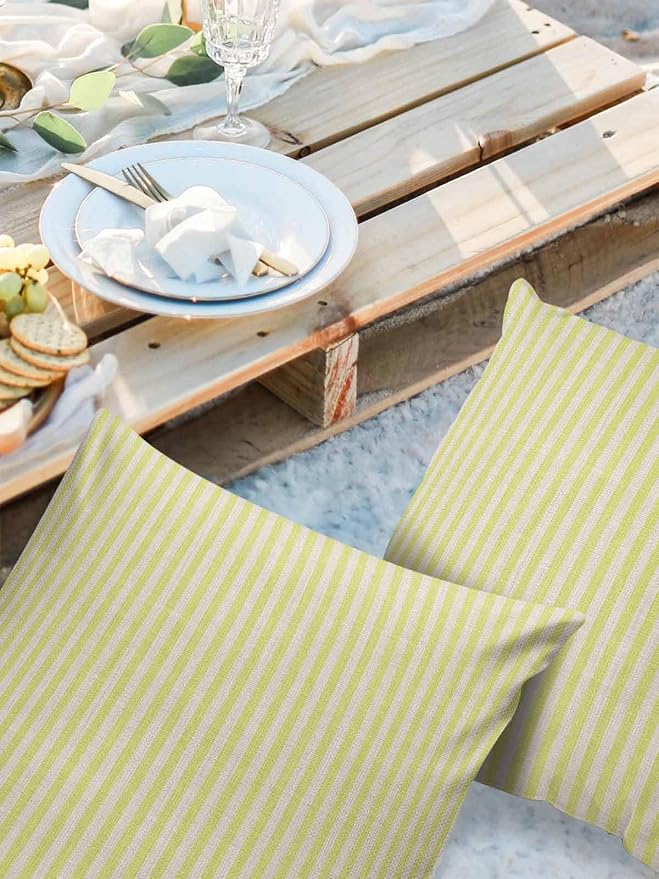 Outdoor Waterproof Throw Pillow Covers Set of 2 Yellow Stripes Pillowcases 20x20 Inches Linen Classic Vertical Striped Patio Decorative Pillows Cushion Case Patio Pillows for Couch Bed Chair Garden