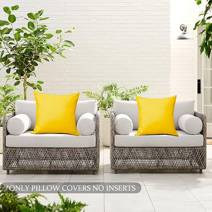 Yellow Outdoor Waterproof Throw Pillow Covers Durable Vibrant Square Decorative Cushion Case for Patio Furniture, Garden, Bright Color Outdoor Pillow Covers (18 x 18 Inches, 2 PCs)