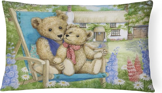 Caroline's Treasures CDCO0306PW1216 Springtime Teddy Bears in Flowers Canvas Fabric Decorative Pillow Machine Washable, Indoor Outdoor Decorative Pillow for Couch, Bed or Patio, 12HX16W