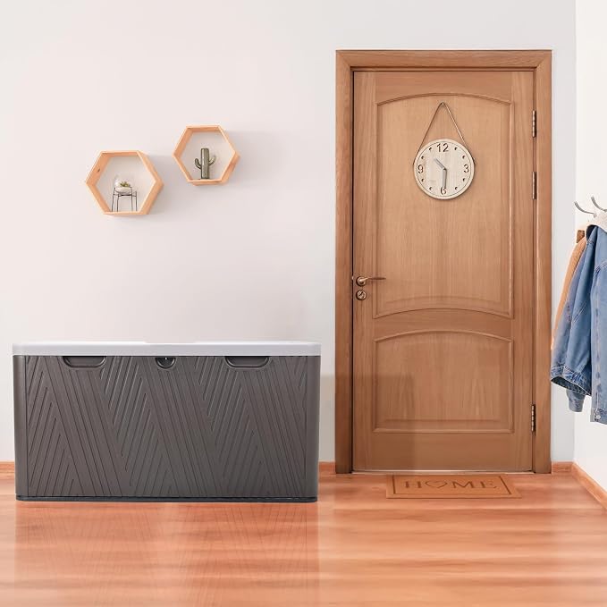 Aoodor 85 Gallon Deck Box, Outdoor Storage Box, Waterproof & Weather-Resistant Lockable, Patio Bench Storage Box for Cushion, Garden Tools, Brown