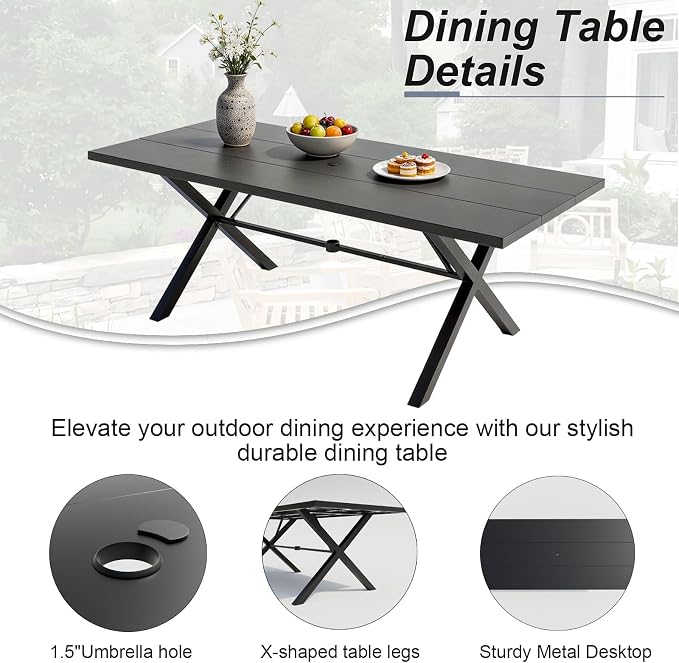 Patio Dining Set for 8 with 13.6ft Double-Sided Patio Umbrella,Outdoor Dining Set of 4 Metal Chairs and 2 Swivel Chairs with Umbrella Hole Table for Backyard,Garden,and Poolside(Grey)