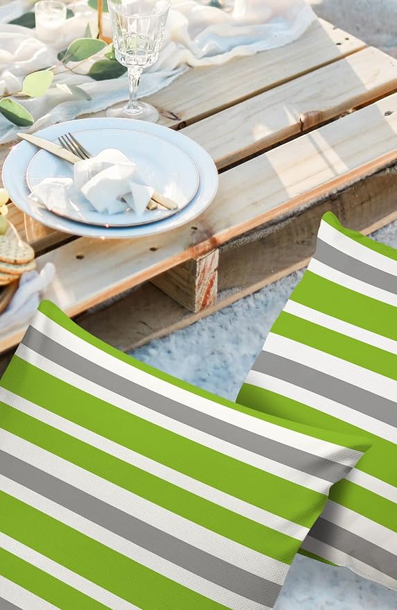 Outdoor Waterproof Pillow Covers for Patio Furniture Green Stripe Decorative Throw Pillow Cover Sage Green Lines Stripes Pillowcases Set of 2 Cushion Case for Sofa Couch Chair Home Decor 18 x 18 Inch