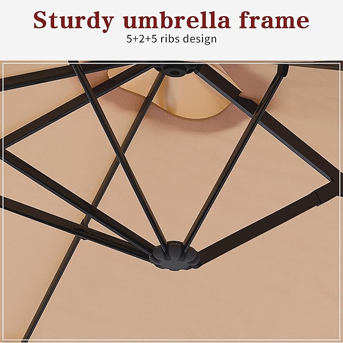 Vongrasig 13FT Large Patio Umbrellas with Base Included, Outdoor Double sided Pool Umbrellas with Crank Handle, Large Rectangle Table Umbrella for Poolside Backyard Market, Khaki