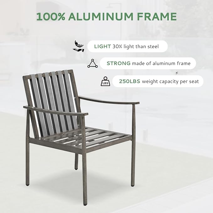 9-Piece Outdoor Dining Set for 8, Aluminum Dining Set with Cushions, 8 Dining Chairs with Rope Backrest, Large Rectangular Table with Umbrella Hole,Patio Dining Set for Porch Yard Deck,Grey