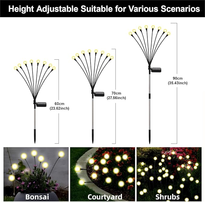Solar Firefly Lights Outdoor, 8 Modes 800mAh Swaying Flashing Firefly Garden Lights Solar Powered Waterproof for Outside Yard Patio Pathway Lawn Christmas Garden Decor Warm White (2 Pack)