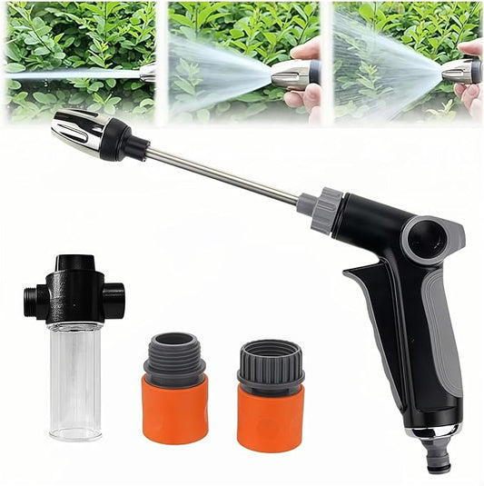 Pressure Washer Handheld Power Washer with 360° Rotating Nozzle with Foam Pot 3 Spray Modes Stainless Steel Universal Hose Fit Tool-Free Installation Car Washing Patios Outdoor Cleaning (1 Set)