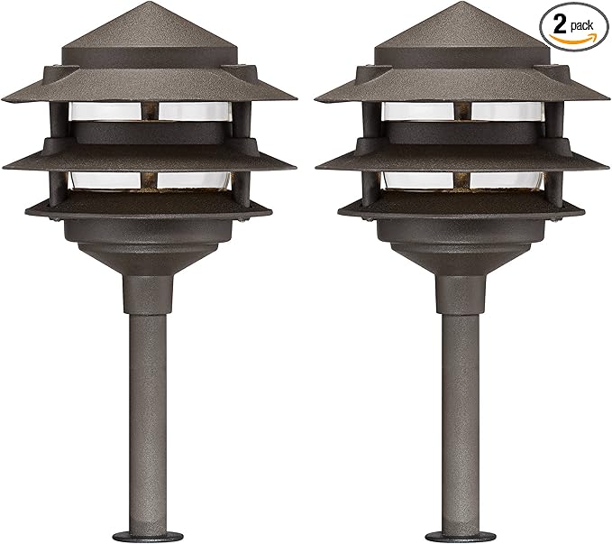 John Timberland Tiered Pagoda 11" High Modern Outdoor Landscape Path Lights Porch House Exterior Outside Set of 2 LED Bulb Weatherproof Brown Bronze Finish Aluminum Front Door Patio Garage Home