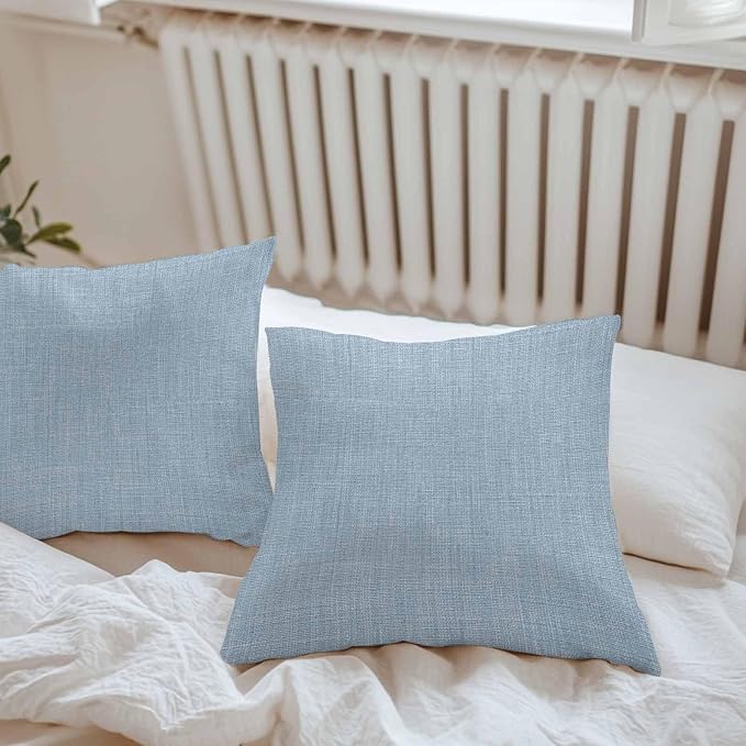 Vandarllin Outdoor Throw Pillows Covers 20x20 inch Set of 2 Waterproof Sky Blue Linen Decorative Zippered Cushion Covers for Patio Furniture, Farmhouse Pure Color Lumbar Pillowcases