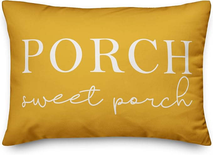Porch Sweet Porch Yellow Indoor/Outdoor Pillow | Decorative Pillows for Living Room Couch Bed Sofa Patio, Fluffy Soft Cushion | Water Resistant Yellow, 14x20