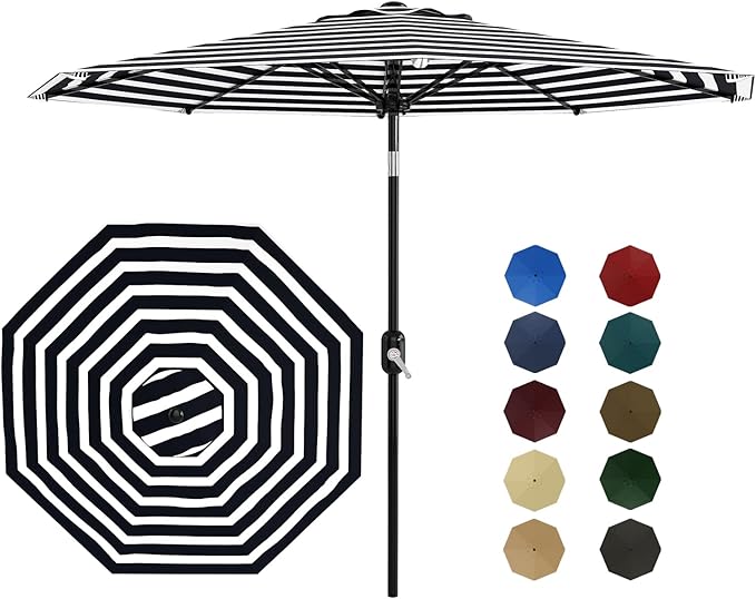 10Ft Patio Umbrella - 8 Sturdy Ribs Outdoor Table Umbrella with Crank Lift & Push Button Tilt - Market Umbrella for Pool, Deck, Yard, Garden - Turquoise
