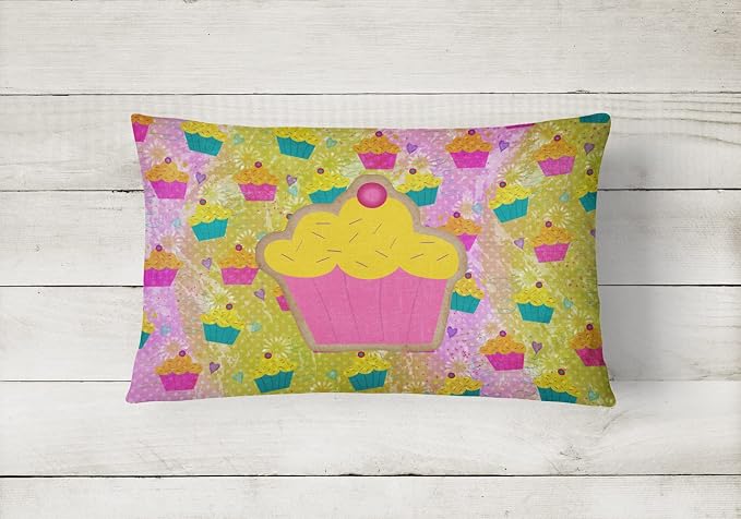Caroline's Treasures SB3003PW1216 Cupcake Canvas Fabric Decorative Pillow Machine Washable, Indoor Outdoor Decorative Pillow for Couch, Bed or Patio, 12HX16W