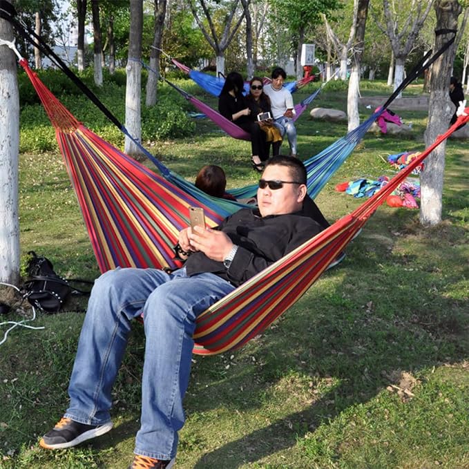 SEWACC Double Thickened Canvas Hammock Swing for Two with Hanging Ropes, 280X150Cm Outdoor Camping Swing Sleeping Bed in Red, Portable Garden Hanging Sleeping Bed