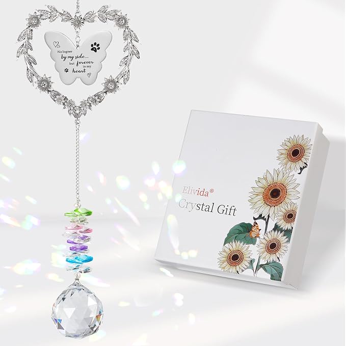 Pet Memorial Gifts for Dogs, Pet Sympathy Suncatcher for Loss of Cat Dog | Dogs Remembrance Crystal Ornament, In Memory of Dog Window Decoration, Unique Heart Shaped Dog Passing Away Gifts