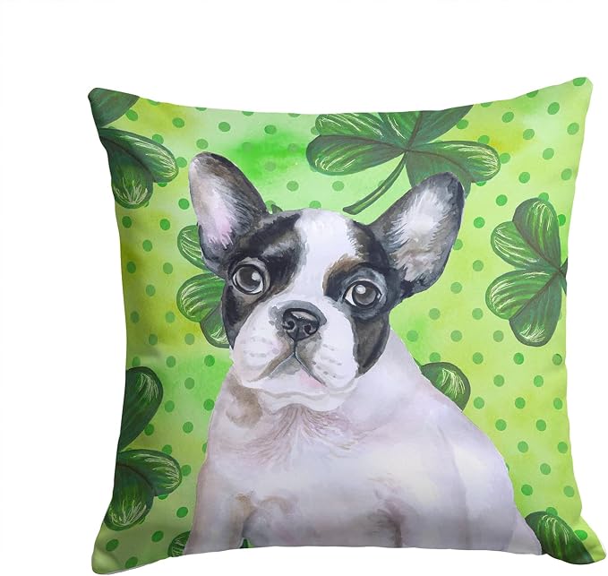 Caroline's Treasures BB9884PW1414 French Bulldog Black White St Patrick's Fabric Decorative Pillow, Green Machine Washable, Indoor Outdoor Decorative Pillow for Couch, Bed or Patio, 14Hx14W