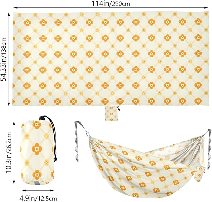 Camping Hammock Outdoor Hammocks for Outside Yellow Floral Lattice Beach Trees Portable Lightweight with Pockets Tree Straps Indoor