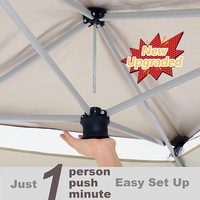 COBIZI 12x12 Pop Up Gazebos On Clearance - Upgrade Easy Up Metal Outdoor Gazebo Waterproof - Portable Gazebo with Mosquito Nettings, 4 Ropes 8 Stakes and Carry Bag for Patio Garden(Khaki)