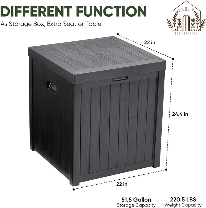 EHHLY Deck Box, 51 Gallon Package Bin Delivery Box for Outside Front Porch, Small Patio Outdoor Storage Boxes Waterproof, UV Resistant Plastic Resin Pool Storage Bins with lids, Grey