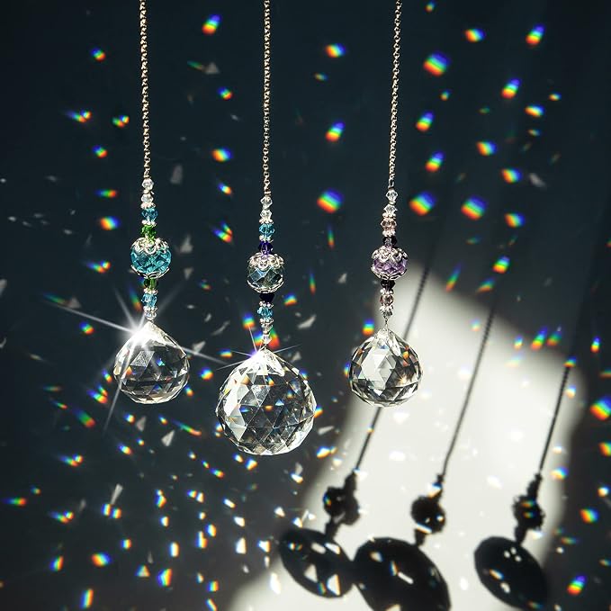 3 Pcs Clear Crystal Ball Prism Suncatcher Rainbow Maker Window Decor | Clear Crystal Ball Prism Suncatcher Rainbow Maker Hanging Pendant Set of 3 for Window Garden Home Office Wedding Party Decor