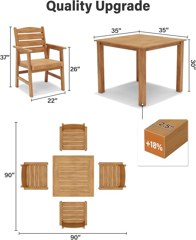YEFU Patio Dining Chairs Set of 2： Modern All Weather Outdoor Dining Chairs - HIPS Plastic Patio Outdoor Chairs Waterproof Easy-Clean - Patio Furniture for Poolside Garden Yard(Teak)