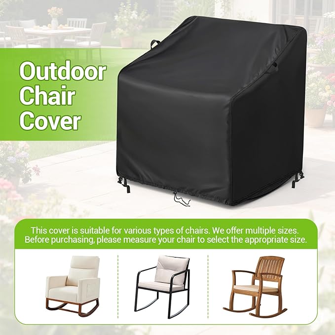 Kasla Patio Chair Cover, Waterproof Heavy Duty Cover for Outdoor Rocking Chair & Rattan Wicker Chair & Swivel Chair (Black, 34"L×36"W×36"H)