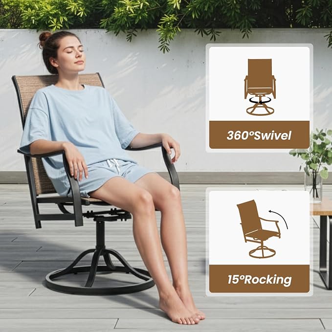 Soohow Patio Dining Set for 4, 5 Piece Outdoor Table and Chairs Set, 4 x Swivel Patio Chairs with Textilene Fabric and 35"x35" Outdoor Dining Table with 1.57" Umbrella Hole for Poolside, Backyard