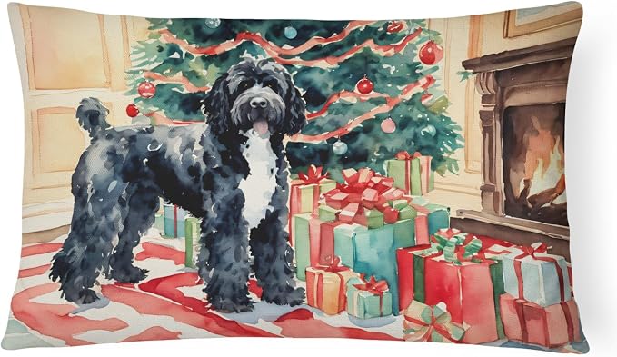 Caroline's Treasures DAC2730PW1216 Portuguese Water Dog Cozy Christmas Throw Pillow Machine Washable, Indoor Outdoor Decorative Pillow for Couch, Bed or Patio, 12HX16W