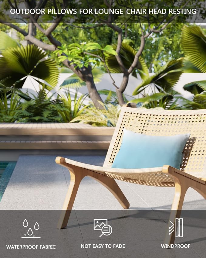 Outdoor Pillows Covers with Inserts Dreamy Blue and White Gradient Waterproof Recliner Pillow with Adjustable Strap Throw Pillows for Patio Furniture Pool Lounge Chair, 11x16 inch, 1PCS
