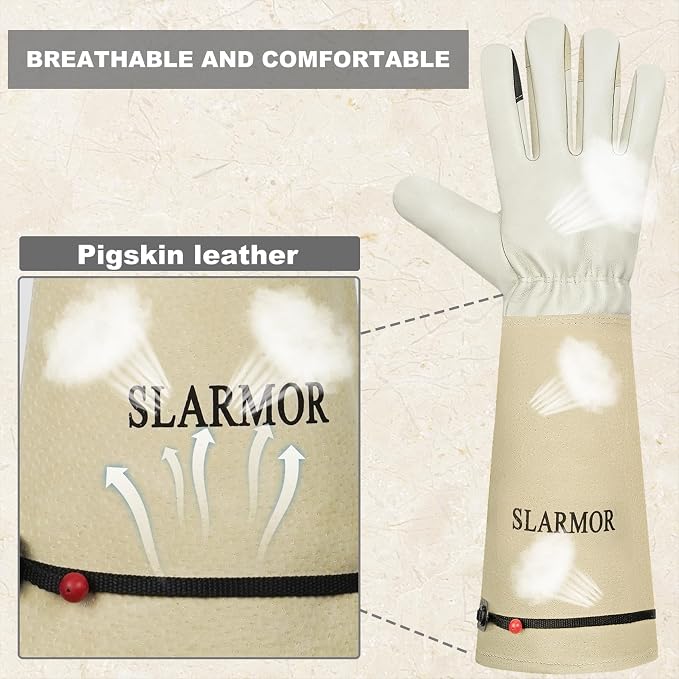 Gardening Gloves for Women Men, Long Thorn Proof Rose Pruning Glove | Womens Long Leather Garden Glove, Heavy Duty Gauntlet, Work Glove for Weeding, Yard Planting, Best Garden Gifts for Gardener