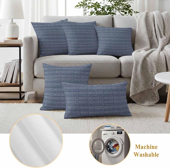 Outdoor Waterproof Throw Pillow Covers Set of 2 Stripes Grain Pillowcases 26x26 Inches Navy Blue Solid Color Decorative Pillows Cushion Case Patio Pillows for Couch Bed Chair Garden