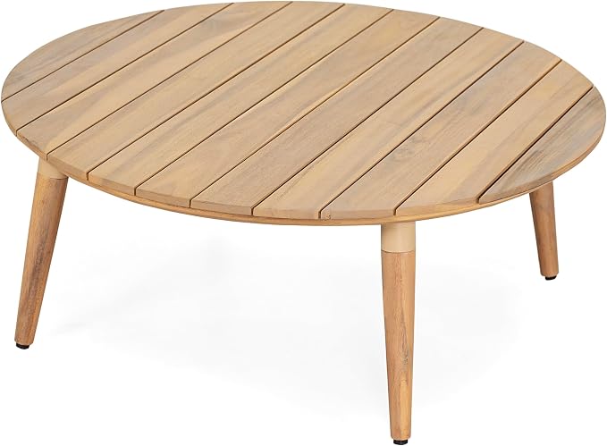 Christopher Knight Home Dessa 4 Piece Patio Furniture Set with Acacia Wood Coffee Table, 4 Seater PE Rattan Outdoor Conversation Set, Metal Outdoor Sectional Sofa Set, Beige+White, Teal