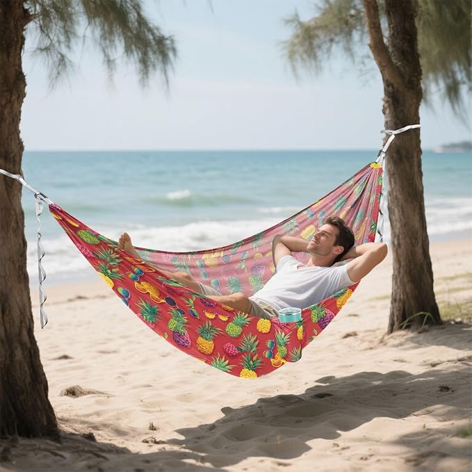 Camping Hammock Outdoor Hammocks for Outside Sunglasses Pineapple Red Beach Trees Portable Lightweight with Pockets Tree Straps Indoor