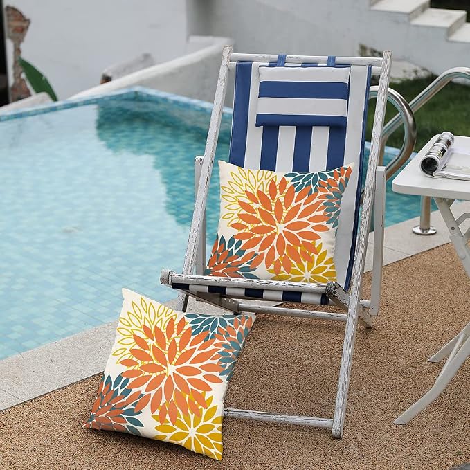 DFXSZ Outdoor Waterproof Pillow Covers 24x24 Set of 2 Orange Yellow Flower | Spring Summer Waterproof Flower Throw Pillowcases（No Inserts）Outdoor Decor for Fall Patio Funiture Garden Polyester Covers