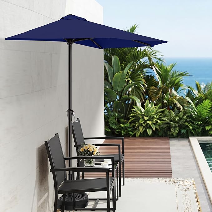 AreShark 9FT Half Patio Umbrella, Outdoor Wall Umbrella with Crank & 5 Sturdy Ribs, Table 1/2 Umbrella Patio for Garden, Deck, Balcony and Pool, Navy