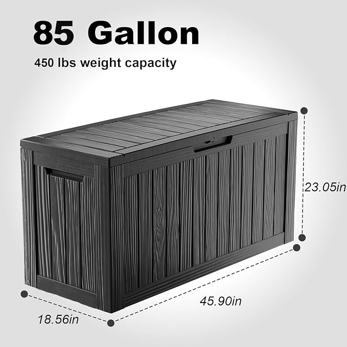 EasyUp 85 Gallon Outdoor Storage Box, Outdoor Deck Boxes for Garden Tools Equipment,Cushions and Patio Storage,Lockable and Resin,Easy to Install(Black)