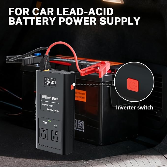 Pure Sine Wave Inverter Compatible with Milw-auke 18V Battery, 2 in 1 500W 4 Ports Power Inverter Battery Charger Generator DC 20V to AC* 2 Outlets, 120V Car Charger Plug, USB&Type-C (Tool Only)