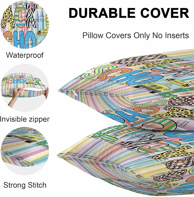 Outdoor Waterproof Throw Pillow Covers Set of 2 Back to School Pillowcases 20x20 Inches Crayon Truck School Season Decorative Pillows Cushion Case Patio Pillows for Couch Bed Chair Garden