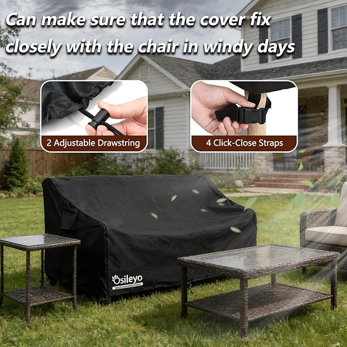 Patio Sofa Covers,100% Waterproof 2-Seater Outdoor Loveseat/Bench Cover,Patio Furniture Covers,85" Wx 38" Dx 35" H Black